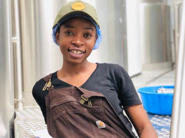 Tapping Potential Scholarship winner Tapiwa Charosa poses in Kweza Brewery